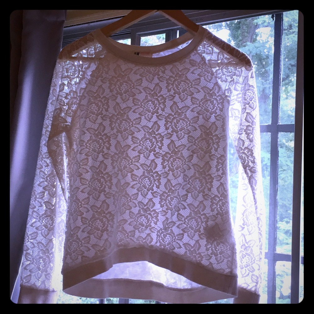 White Long sleeve  laced sweater